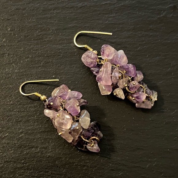 Amethyst Artisan Chip Cluster Earrings “ Purple Grape Clusters” French Hooks - Picture 6 of 7